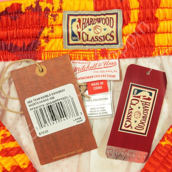 Mitchell & Ness Atlanta Hawks Shorts Mens L Red Multi Basketball Fire New - Picture 5 of 7